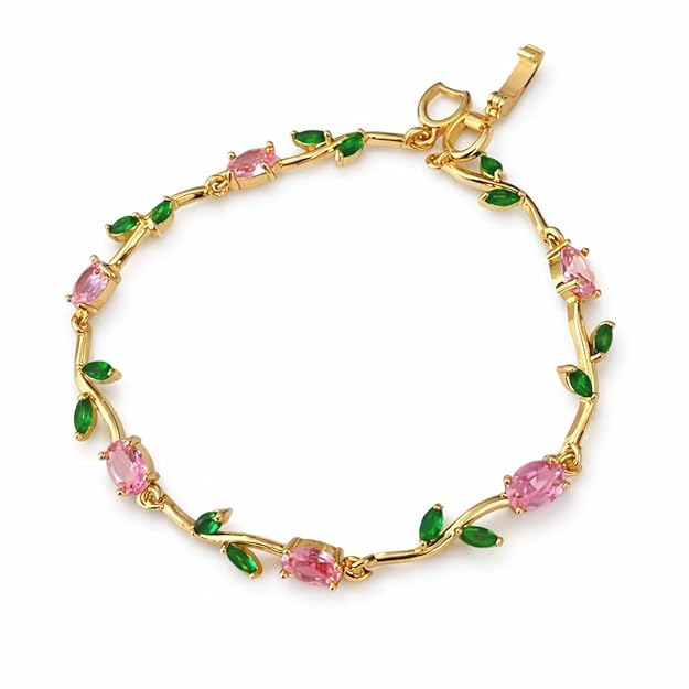 Tulip Bracelect - Gold (Pink & Green stones)