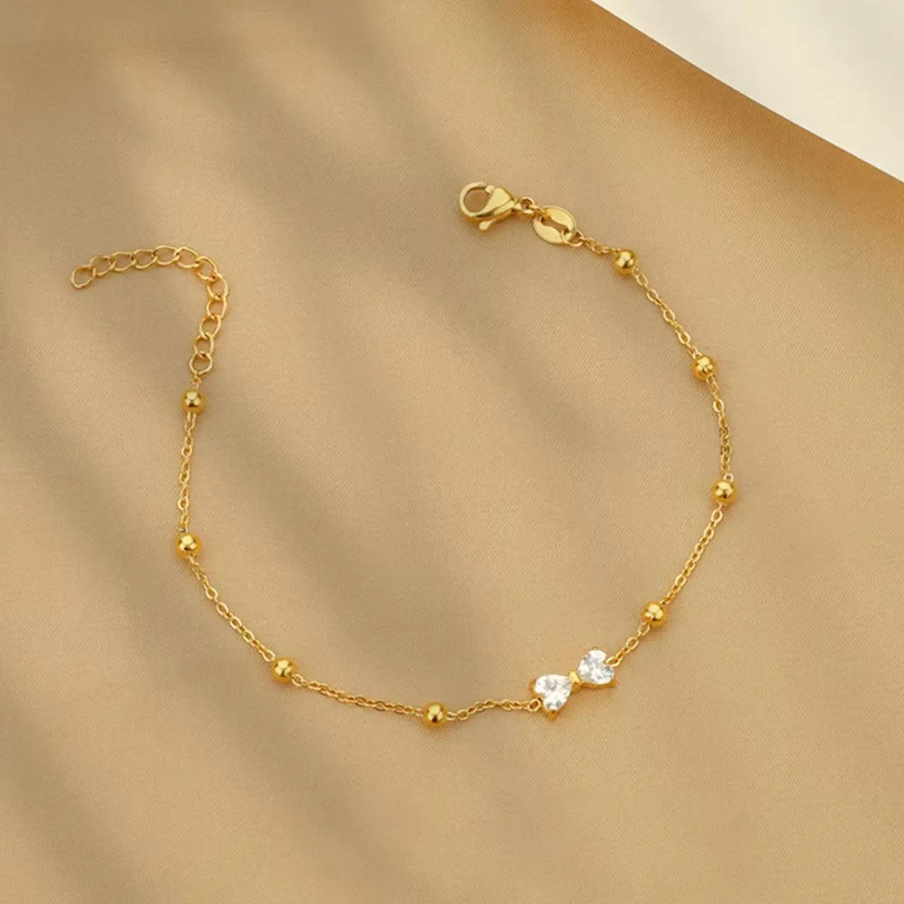 Zirconia Bow Tie Beads Chain Bracelet